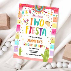 It's Time Two Fiesta Birthday Invitation Three Esta, Kids Birthday Invitation, Cactus Party, Custom Party Invitations, Girl Birthday Party Invitations, 1st Birthday Party Invitations, Mermaid Invitations