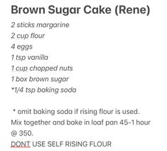 a recipe for brown sugar cake with instructions