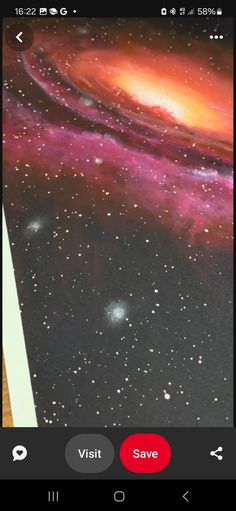 an image of the sky with stars and planets on it, as well as text that reads visit save