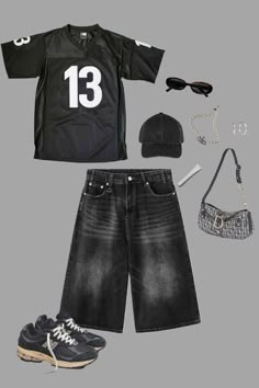 Black Jorts Outfits, Outfit Ideas Jorts, Streetwear Clothes, Tomboy Style Outfits, Swaggy Outfits