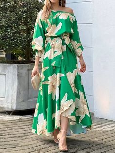 Maxi Dresses Mode Prints, Balloon Sleeve Dress, Korean Fashion Casual, Lantern Sleeve Dress, Dress Sleeve Styles, Neue Outfits, High Waist Dress, Floral Print Maxi Dress, Floral Print Maxi