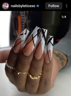 French Acrylic Nail Designs, Black White Nails, Ring Finger Nails, Halloween Acrylic Nails, Nails Design With Rhinestones, Dope Nail Designs, Simple Acrylic Nails, Nail Art Designs Videos