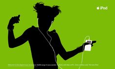 the silhouette of a person with headphones holding a cell phone in one hand and an ipod in the other