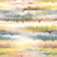 an abstract painting with pastel colors and lines on the bottom, in shades of blue, yellow, pink, green, and white