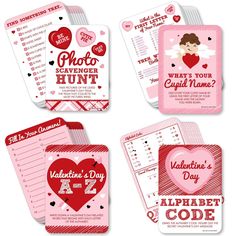 four valentine's day cards with hearts