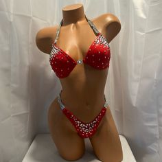 Red Npc Figure Competition Suit Rhinestone All Over This Suit Free Set Of Jewelry To Go With Suit . Cup Size 34c Med Bottoms Handmade By Cariesposingsuit Known For Their Winning Competition Pageant Bikini Swimwear! This Suit Is Made To Give You That Strong Edge On Stage If You Are A First-Time Competitor, This Is Would Be A Good Buy For You. Rhinestones Clip In Middle Handmade By Cariesposingsuit . Ready Ship Out Today No Wait Fitted Single Breasted Red Set, Red V-neck Swimwear For Party, Women Competition Suits, Red Competition Suit, Npc Figure, Red Beachwear Swimwear With Built-in Bra, Figure Competition Suits, Figure Competition, Competition Suits