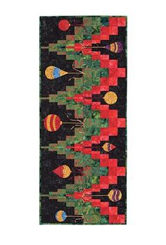 a black and red rug with trees on it