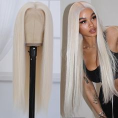 Black Straight Lace Front Wigs, Platinum Blonde Hair Wig, Blonde Wig Hairstyles, Platnum Blonde, Blonde Wig Straight, Tinsel Wig, Platinum Blonde Wigs, Platinum Blonde Wig, Platinum Wigs