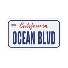 california license plate sticker with the words ocean blvd in red, white and blue