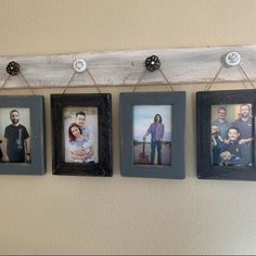 three frames hanging on a wall with family photos