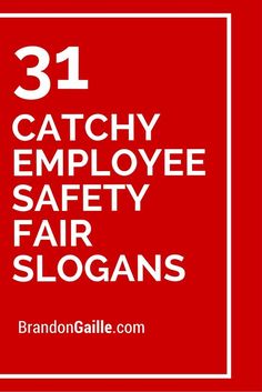 the words catchy employee safety fair slogans in white on a red square frame