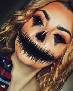 Halloween pumpkin IG : aggathae Scary Pumpkin Halloween Makeup, Pumpkin Faces Makeup, Pumkin Makeup Halloween Scary, Scary Pumpkin Makeup Halloween, Halloween Makeup Looks Pumpkin, Pumpkin Clown Makeup, Pumpkin Face Makeup Halloween, Scary Pumpkin Face Paint, Scary Scarecrow Makeup Women