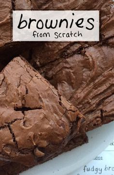 brownies from scratch on a plate with the title overlay reads, brownies from scratch