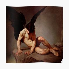 an image of a man with wings on his chest and knees, in the middle of a painting