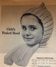 an old advertisement for child's knitted hood