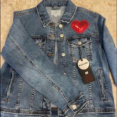 Simple And Elegant Jean Jacket With Red Sequin Heart Casual Heart Print Outerwear For Spring, Casual Spring Outerwear With Heart Print, Winter Blue Denim Jacket With Embroidered Patch, Trendy Winter Outerwear With Heart Print, Cheap Red Cotton Denim Jacket, Chiefs Jean Jacket, Casual Long Sleeve Heart Print Outerwear, Red Winter Denim Jacket, Vintage Red Cotton Denim Jacket