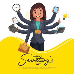 a woman is happy about her secretary's day greeting card with an image of a businesswoman