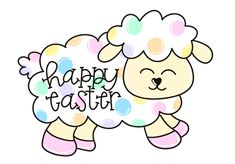 a sheep with polka dots on it's face and the words happy easter