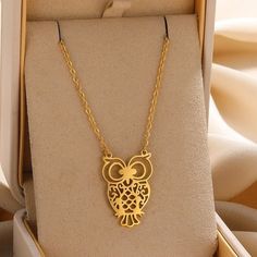 Punk Cute Abstract Wise Owl Pendant, Gold Owl Necklace, 18K Gold, Origami Dainty | eBay Formal Yellow Gold Necklaces For Gifts, Elegant Yellow Gold Necklace As A Gift, Elegant Yellow Gold Necklace For Gift, Gold Clavicle Chain Jewelry As A Gift, Elegant Gold-plated Necklaces Suitable For Gifting, Elegant Gold Plated Necklaces For Gifts, Elegant Gold-plated Necklaces, Gold Stainless Steel Necklace For Wedding, Elegant Stainless Steel Jewelry For Gifts