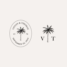 two palm trees are shown in black and white with the word vit on it