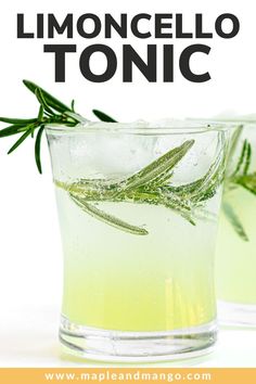 two glasses filled with lemonade tonic and rosemary garnish on the rims