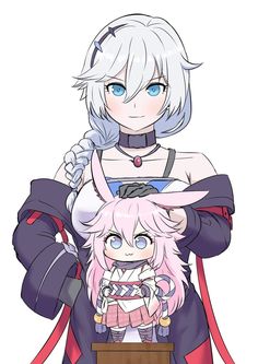 an anime character holding another character in her arms