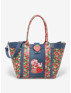 Strawberry Shortcake Denim Strawberries Tote Bag - BoxLunch Exclusive | BoxLunch Monster Hoodie, Vintage Strawberry Shortcake, Vintage Strawberry, Holiday Bag, Disney Plush, Disney Lilo, Cold Weather Accessories, Disney Winnie The Pooh, Disney Star Wars