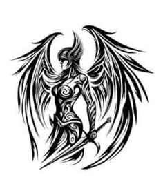 a woman with wings on her body is shown in black and white, as well as the