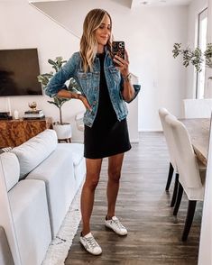 Denim Jacket Outfit Spring, Sneakers Outfit Spring, Cute Sneaker Outfits, Golden Goose Sneakers Outfit, Golden Goose Outfit, Sneaker Outfits, Denim Jacket Outfit, White Mini Dress Outfit, Goose Sneakers