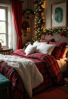 21 Super Cozy Christmas Bedroom Aesthetic Ideas Vintage Christmas Bedroom, Cozy Christmas Aesthetic Bedroom, Christmas Blanket Aesthetic, Winter Bedroom Decor Cozy, Winter Bedroom Aesthetic, Christmas Themed Bedroom, Cozy Christmas Bedroom Aesthetic, Christmas Vibes Cozy