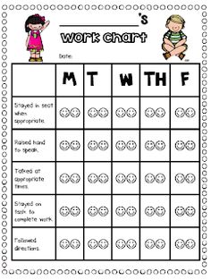 a worksheet with the words work chart