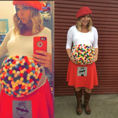 Pregnant Gumball Machine Costume, Maternity Costume Ideas, Pregnant Teacher Halloween Costumes, Halloween Pregnancy Costumes, Pregnant Costume Ideas, Funny Pregnant Halloween Costumes, Pregnant Costumes, Halloween Costumes Pregnant Women, Maternity Costumes