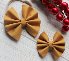 Mustard (Gold) Bow Pig Tail Bows, Amazing Christmas Gifts, Boys Bow Ties, Gold Fabric, Headband Hair