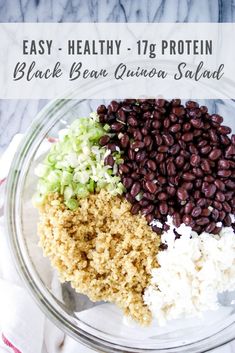 black bean and quinoa salad in a glass bowl