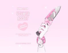 a pink and white cartoon character holding a large object in his hand with the words,'hand itm u tuber asset