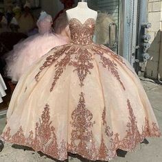 (eBay) Rose Gold Sweet 16 Quinceanera Dresses Sequins Appliques Sweetheart Ball Gowns Princess Quinceanera Dress With Sweetheart Neckline, Princess Gold Gown For Quinceanera, Princess Style Gold Gown For Quinceanera, Gold Princess Gown For Quinceanera, Gold Gown With Sweetheart Neckline For Quinceanera, Quinceanera Dresses Rose Gold, Rose Gold Quince Dress, Gold Quince Dress, Rose Gold Quinceanera Dresses