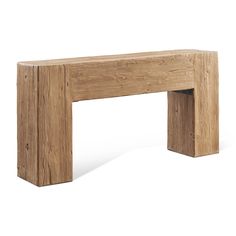 a wooden bench sitting on top of a white floor