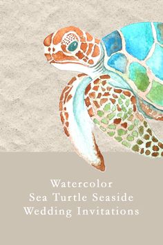 watercolor sea turtles wedding invitations, blue and green beach wedding stationary Aqua Wedding Theme, Watercolor Nautical, Nautical Artwork, Turquoise Design, Orchid Design