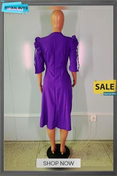 Women's Elegant Short Sleeve Ladies Dress Purple Dresses For Spring, Purple Solid Color Dress For Spring, Party Shift Dress Midi Length, Shift Midi Length Party Dress, Shift Midi Party Dress, Shift Midi Dress For Party, Purple Knee-length Office Dress, Spring Sheath Midi Dress Solid Color, Purple Midi Length Office Dresses