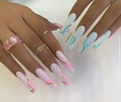 Beige Nails Long, Barbiecore Nails, Nails Beige, Nails Long Acrylic, Barbiecore Aesthetic, Wave Nails, Being Extra, Glitter Accent Nails