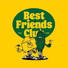 the logo for best friends club, featuring two pickles and an eggplant