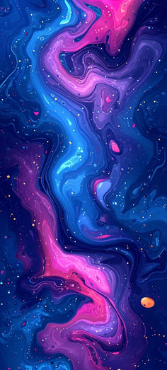 an abstract painting with blue, pink and purple colors