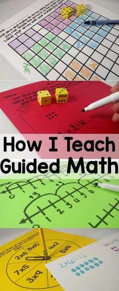 how i teach guided math with dices and paper on the table, next to it is