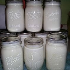 six mason jars with the words how to can milk