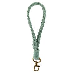 a green lanyard with a gold hook on the end and a rope attached to it