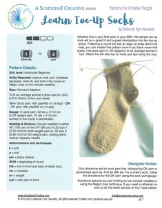 an advertisement for a knitted toe - up sock with instructions on how to sew