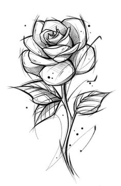 a black and white drawing of a rose