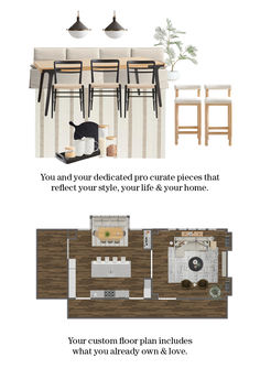 the floor plan for an apartment with furniture and decor