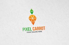 the logo for pixel carrots is made up of geometric shapes and has an orange, green