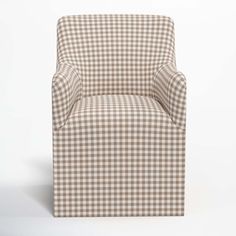 a brown and white checkered chair on a white background